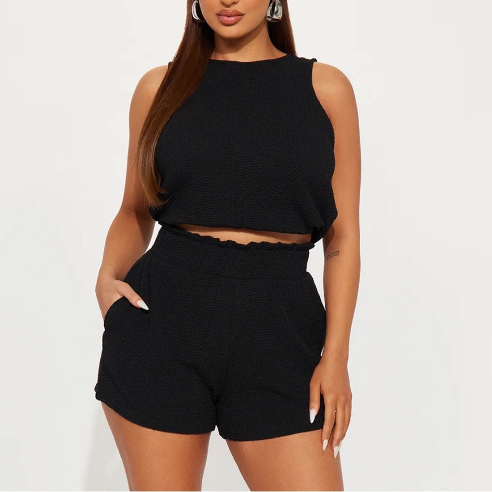 Textured Top and Shorts Set